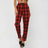 Women Plaid Zipper Pants