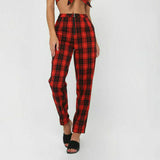 Women Plaid Zipper Pants