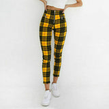 Women Plaid Zipper Pants