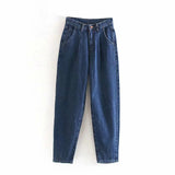 Women Streetwear Pleated Mom Jeans