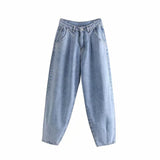 Women Streetwear Pleated Mom Jeans