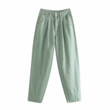 Women Streetwear Pleated Mom Jeans