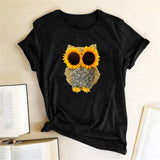Sunflower Owl Print Women T Shirt