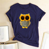 Sunflower Owl Print Women T Shirt