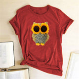 Sunflower Owl Print Women T Shirt