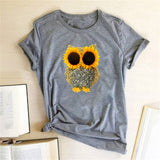 Sunflower Owl Print Women T Shirt