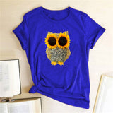 Sunflower Owl Print Women T Shirt