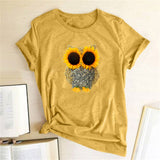 Sunflower Owl Print Women T Shirt
