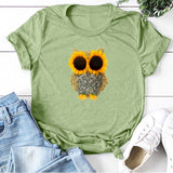 Sunflower Owl Print Women T Shirt