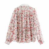 collar floral print chiffon blouse