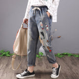 Women Vintage Fish Embroidered Jeans