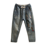 Women Vintage Fish Embroidered Jeans
