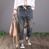 Women Vintage Fish Embroidered Jeans