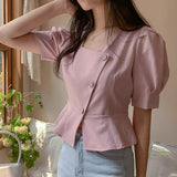 Fashion Square Collar Ladeis Blouses