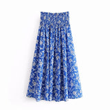 vestidos print blue long skirt