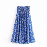 vestidos print blue long skirt
